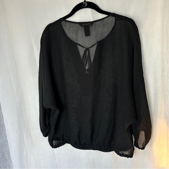 3/$20 💥 WHBM Sheer Black Blouse Embroidered V-Neck w/ Tassels - Picture 16 of 17